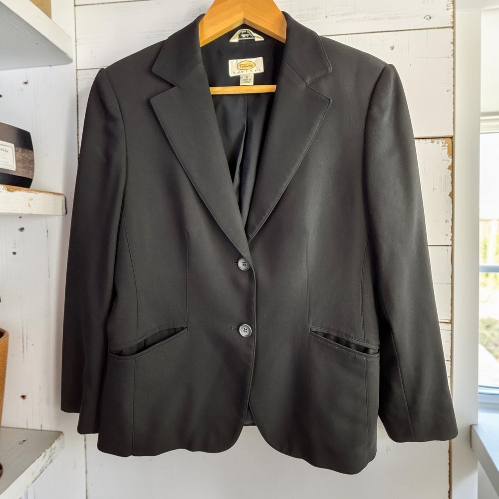 Vintage Blazer Talbots 6P Black Italian Wool Stretch Timeless Capsule Minimalist
